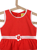 Red Cotton Frock With White Polka Dots