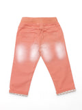 Orange Mild Distressed Elastic Waist Jeans