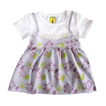 Girls Purple Printed Hosiery Short Sleeve Frock With Flower Print - Lil Lollipop