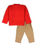 Red Party Wear Sweatshirt Front Open With Khaki Trouser