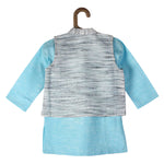 Blue Linen Kurta Pyjama With Khadi Waist Coat - Lil Lollipop