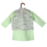 Green Linen Kurta Pyjama With Khadi Waist Coat - Lil Lollipop