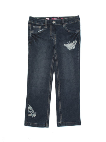 Mild Distressed Blue Jeans With Butterfly Print