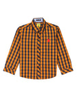 Orange Navy Blue Check Full Sleeve Shirt