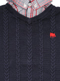 Navy Blue Check Shirt Collar Sweater