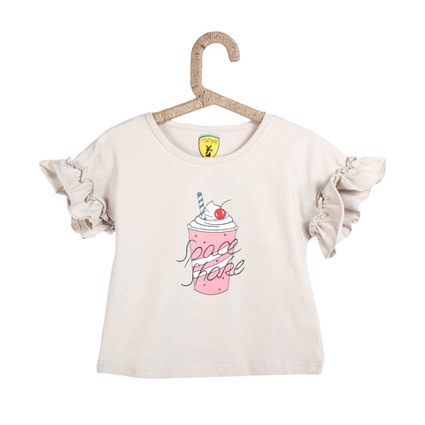 Girls Cream Top With Frill Sleeves - Lil Lollipop