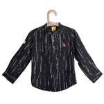 Chinese Collar Black With White Print Full Sleeve Shirt With Roll Up Option - Lil Lollipop