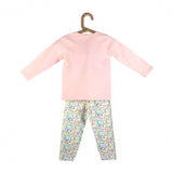 Girls Round Neck Pink Night Suit With Bunny Print - Lil Lollipop