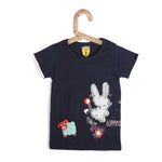 Girls Navy Blue Tshirt With Bunny Patch