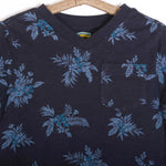 Boys Girls Navy Blue V-Neck Tshirt With Leaf Print