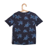 Boys Girls Navy Blue V-Neck Tshirt With Leaf Print