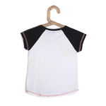 Girls Red White Melange Top With Black Sleeve