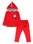 Red Front Open Hooded Sweatshirt With Lower