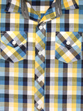 Boys Regular Collar Long Sleeve Roll Up Yellow Blue White Check Shirt