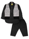 Black Kurta Pajama With Black & White Waist Coat