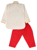 Cream Linen Kurta With Red Pajama