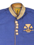 Blue Golden Band Collar Waist Coat With Dhoti