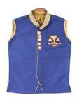 Blue Golden Band Collar Waist Coat With Dhoti