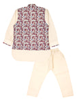 Cream Cotton Kurta Waist Coat With Pajama