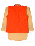 Beige Kurta Pant With Orange Waist Coat