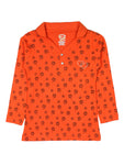 Orange Full Sleeve Top With Collared