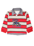 Red Grey Collared Strip Full Sleeve T-shirt