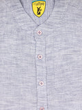Band Collar Linen Blue Full Sleeve Shirt