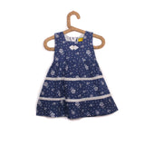 Girls Blue Printed Cotton Frock