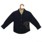 Boys Long Sleeve Navy Blue Shirt With Embroidery