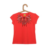 Girls Rust Top With Leaf Print