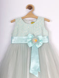 Light Green Embroidered Frock With Bow