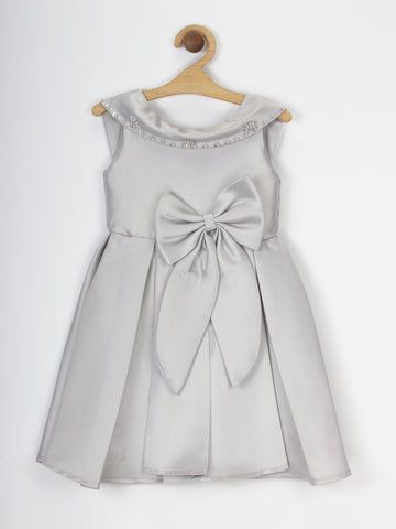 Grey Party Frock With Bow