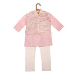Pink Linen Kurta Pajama With Khadi Waist Coat