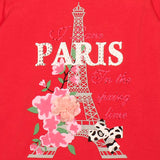 Girls Paris Print Red Full Top