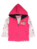 Pink Hooded Sleeveless Jacket With Printed T-Shirt & Blue Jeans