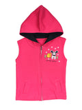 Pink Hooded Sleeveless Jacket With Printed T-Shirt & Blue Jeans