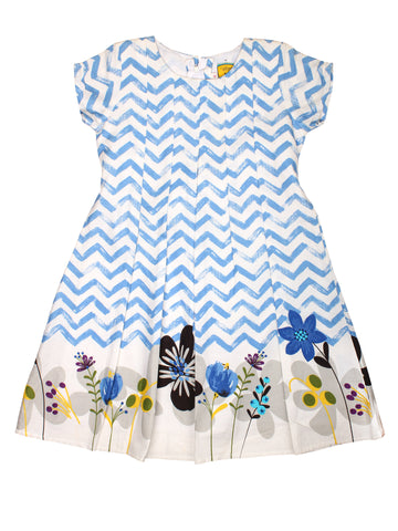 White Blue Printed Cotton Frock