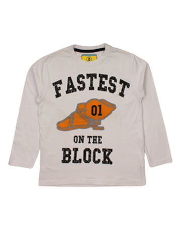 White Fastest Block Full Sleeve T-Shirt