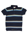 Navy Blue Striped Regular Collar T-Shirt