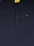 Band Collar Navy Full Sleeve Shirt With Roll Up Option