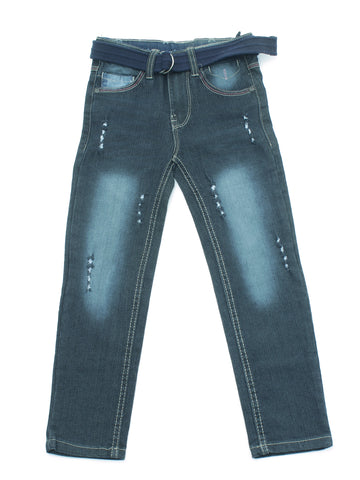 Mild Distressed Blue Jeans With Canvas Belt