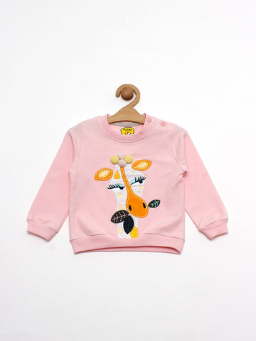 Pink Giraffe Round Neck Sweatshirt