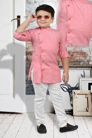Self Print Kurta Pajama Set - Pink